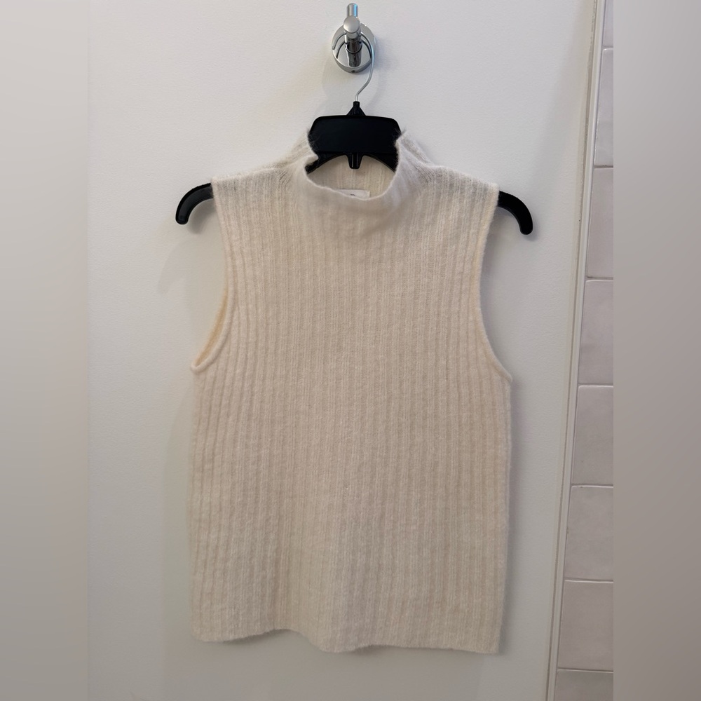 Anine Bing Mohair and Angora Cream Ribbed Sleeveless Mock Neck Sweater Vest